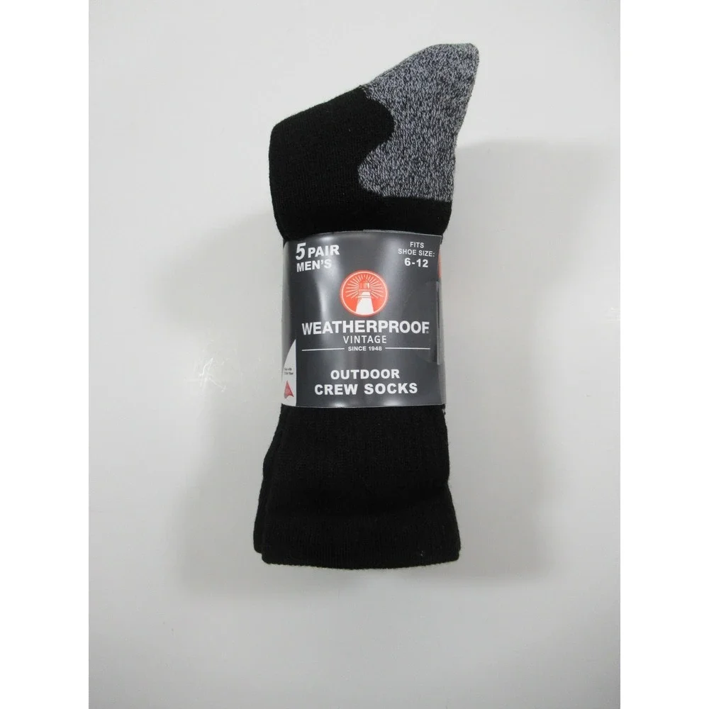 Weatherproof Vintage Men's 5 Pair Outdoor Wool Blend Crew Socks Shoe Size 6-12
